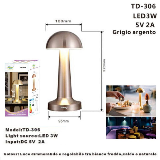 LAMPE DE TABLE GRISE RECHARGEABLE USB EFFET TACTILE LUMIÈRE DÉCORATIVE 306