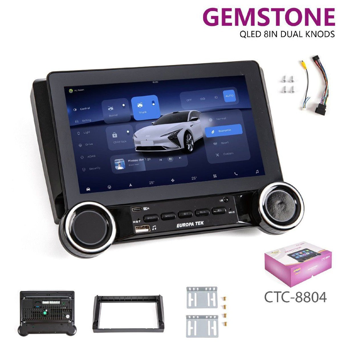 AUTORADIO ANDROID 8" QLED WIFI AUTO GPS BLUETOOTH 4 + 64GB CARPLAY CTC-8804