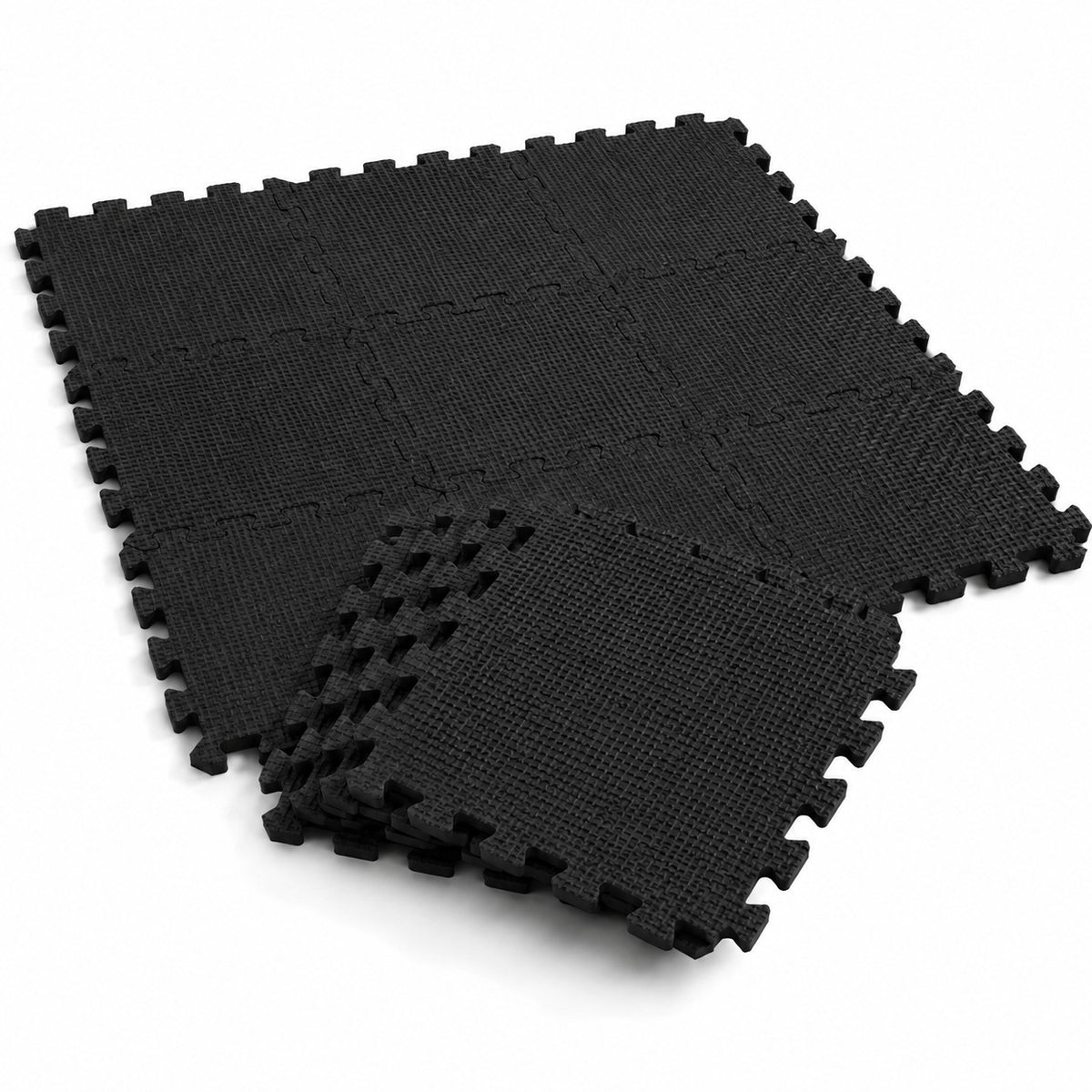 TAPIS PUZZLE 10 PIÈCES À EMBOÎTER 29,5X29,5X0,8CM EN MOUSSE EVA NOIR FITNESS