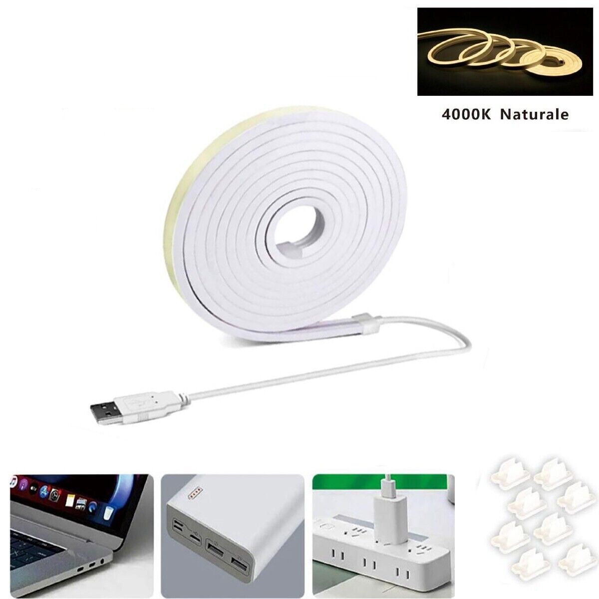 STRISCIA LED FLESSIBILE PER GANCI BINARIO SOFFITTO SCRITTA USB LUCE NATURALE