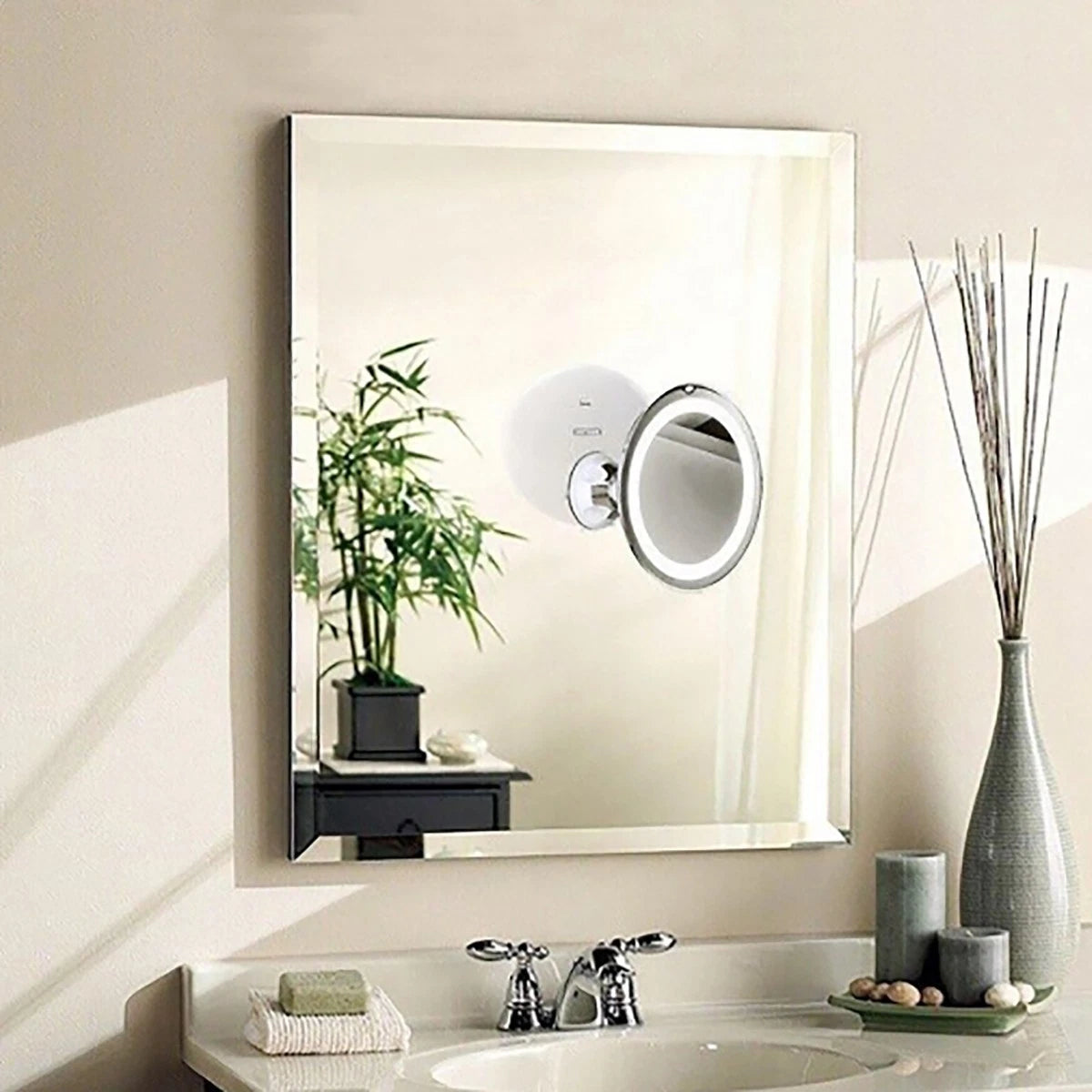 SPECCHIO TRUCCO LUCE LED VENTOSA ZOOM 10X MAKEUP TRUCCO FELSSIBILE BAGNO 17CM