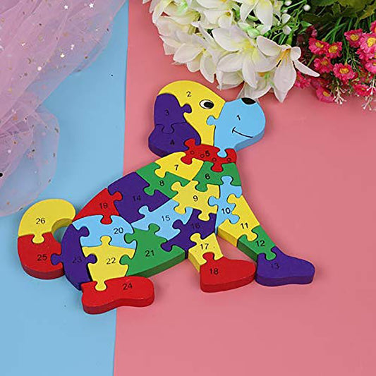 PUZZLE 3D EN BOIS JEU ÉDUCATIF CHIFFRES LETTRES ENFANTS FORME CHIEN 52264