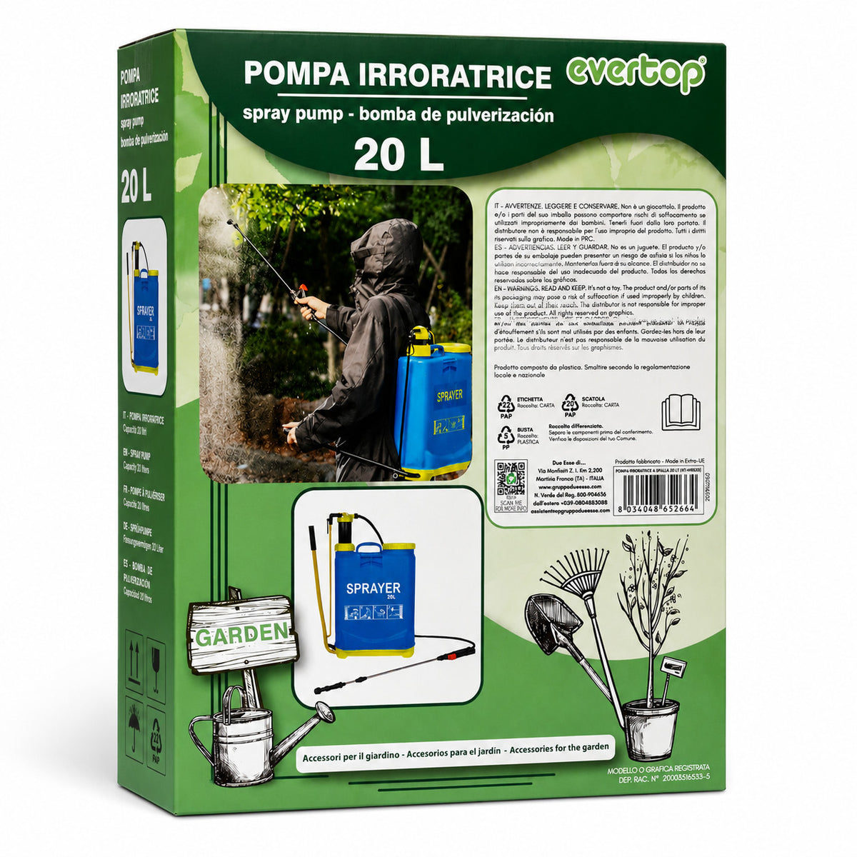 POMPA IRRORATRICE A SPALLA 20 L SPRAYER MANUALE PER GIARDINO ORTO DISERBO