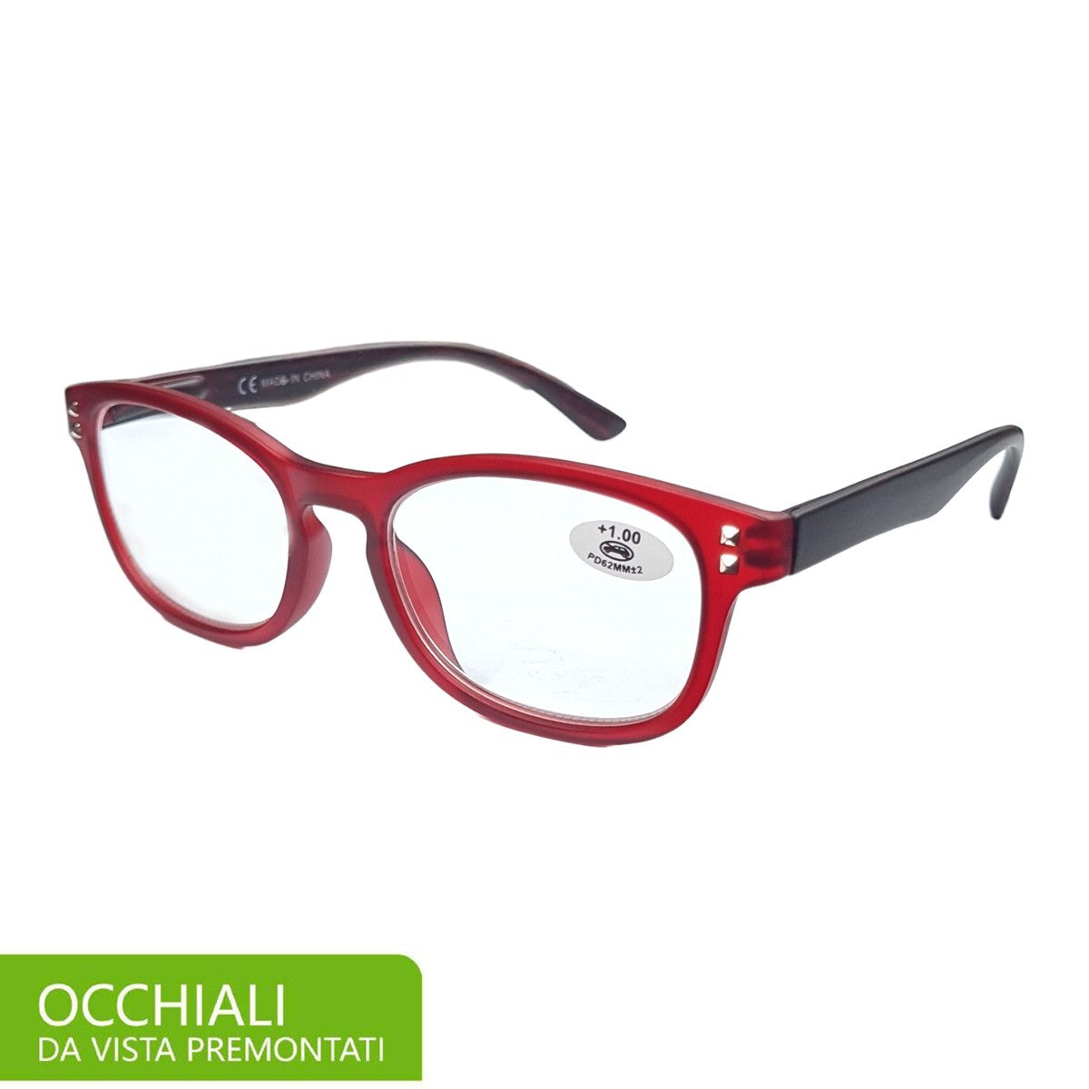 OCCHIALI VISTA LENTI GRADUATE LETTURA MONTATURA UOMO DONNA +1.0° ROSSO OPACO*