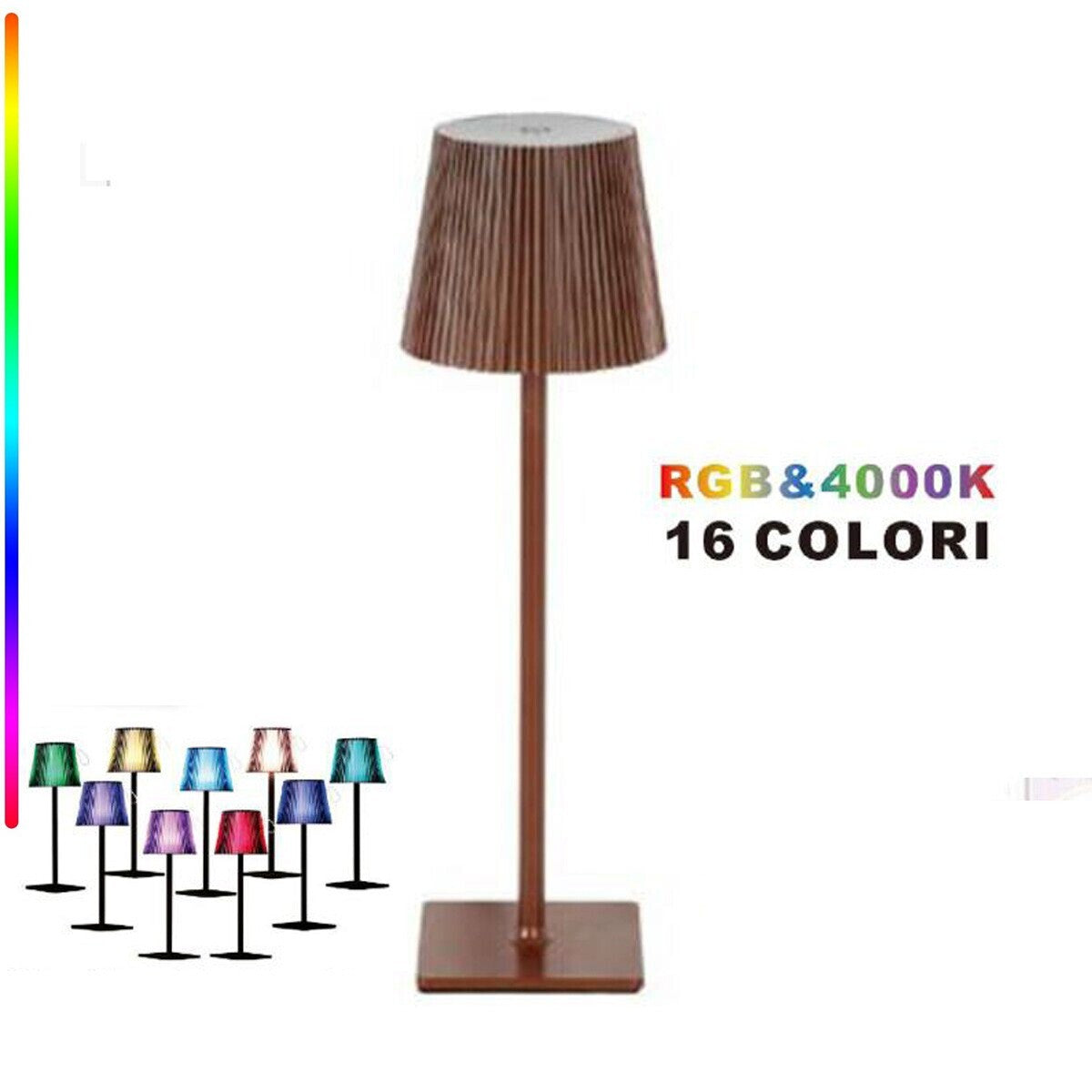 LAMPE DE TABLE TACTILE COULEURS LED RVB + 4000K RECHARGEABLE BAR RESTAURANT MARRON