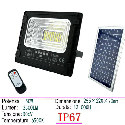 PROJECTEUR LED HAUTE LUMINOSITÉ PANNEAU SOLAIRE CRÉPUSCULAIRE TÉLÉCOMMANDE 50W