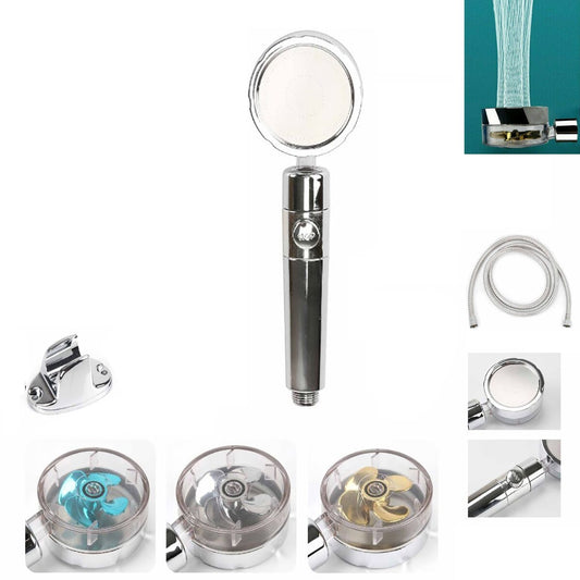 KIT POMMEAU DE DOUCHE TURBO HÉLICE HAUTE PRESSION ROTATIF ÉCONOMIE D'EAU 03476