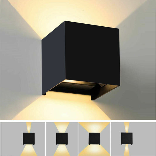 APPLIQUE NERO CUBO LED 10W FARETTO LAMPADA PARETE MURO LUCE CALDO 3000K
