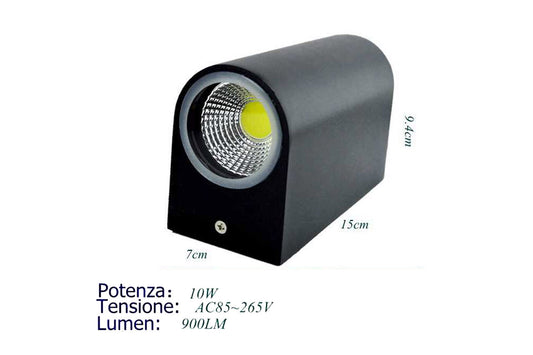 APPLIQUE DOUBLE LED 10W NOIR LAMPE LUMIÈRE FROIDE MURALE HAUT BAS SPOT EXTÉRIEUR