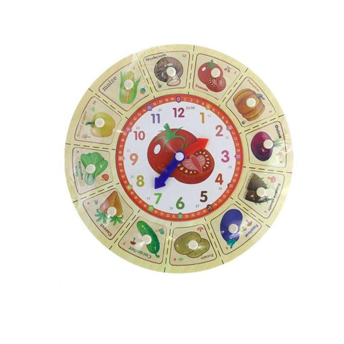 OROLOGIO EDUCATIVO IN LEGNO BAMBINI VERDURA PUZZLE GIOCO METODO MONTESSORI 53765