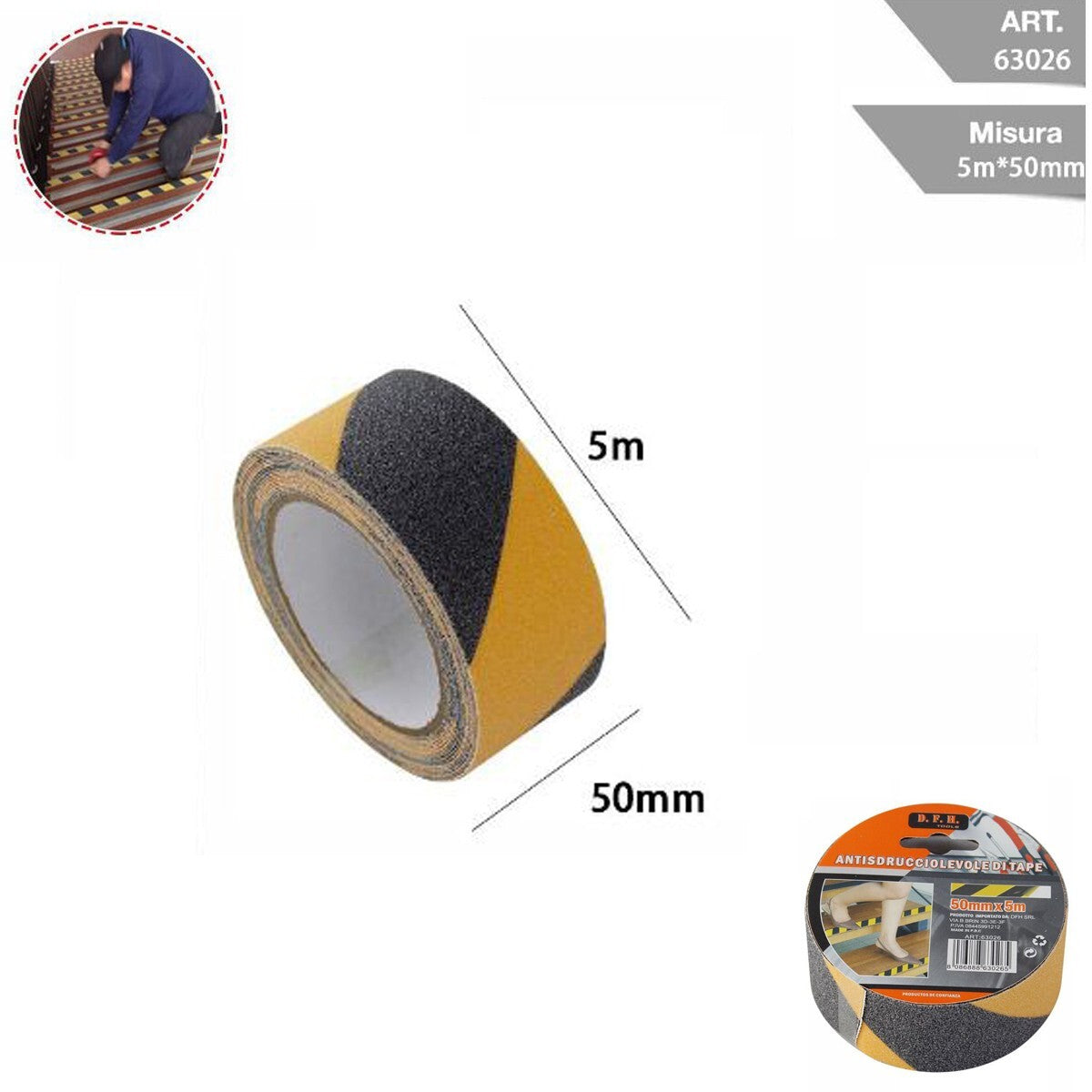 BANDE ANTIDÉRAPANTE ADHÉSIVE 5MM 5M BICOLORE ESCALIERS SOLS SURFACES GLISSANTES