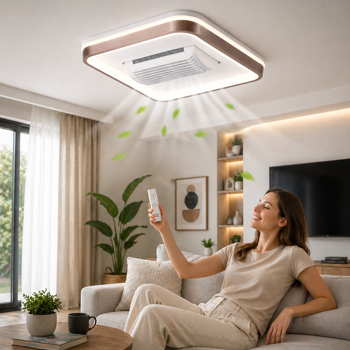 VENTILATEUR DE PLAFOND LUMIÈRE LED SANS PALES 45W CARRÉ TÉLÉCOMMANDE BTL-1362