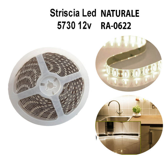 BANDE LED 5730 5M ADHÉSIF LUMIÈRE IP65 12V BLANC NATUREL 4000K ÉCLAIRAGE RA-0622