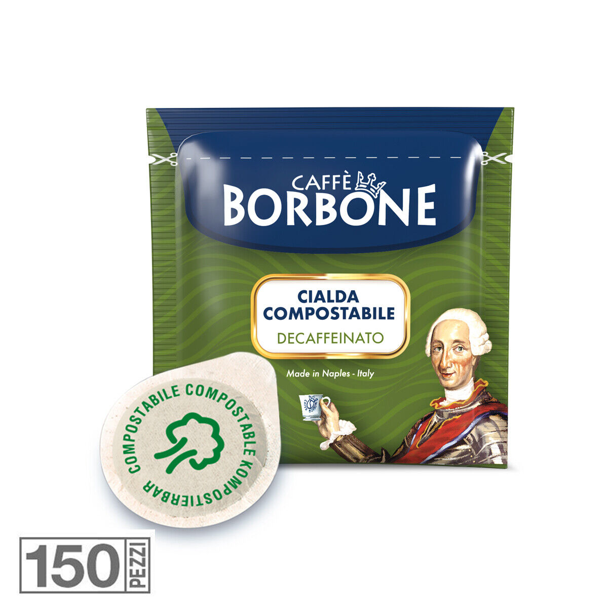 150 CIALDE CAFFE' BORBONE MISCELA VERDE ESE 44 MM MONODOSE DECAFFEINATO DEK