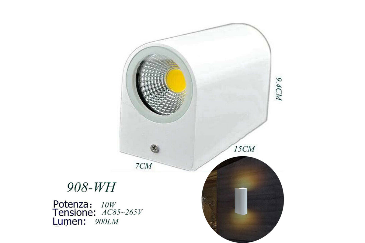 APPLIQUE LED 10W BLANCHE LAMPE DOUBLE LUMIÈRE CHAUDE MURALE UN DOWN SPOT EXTÉRIEUR