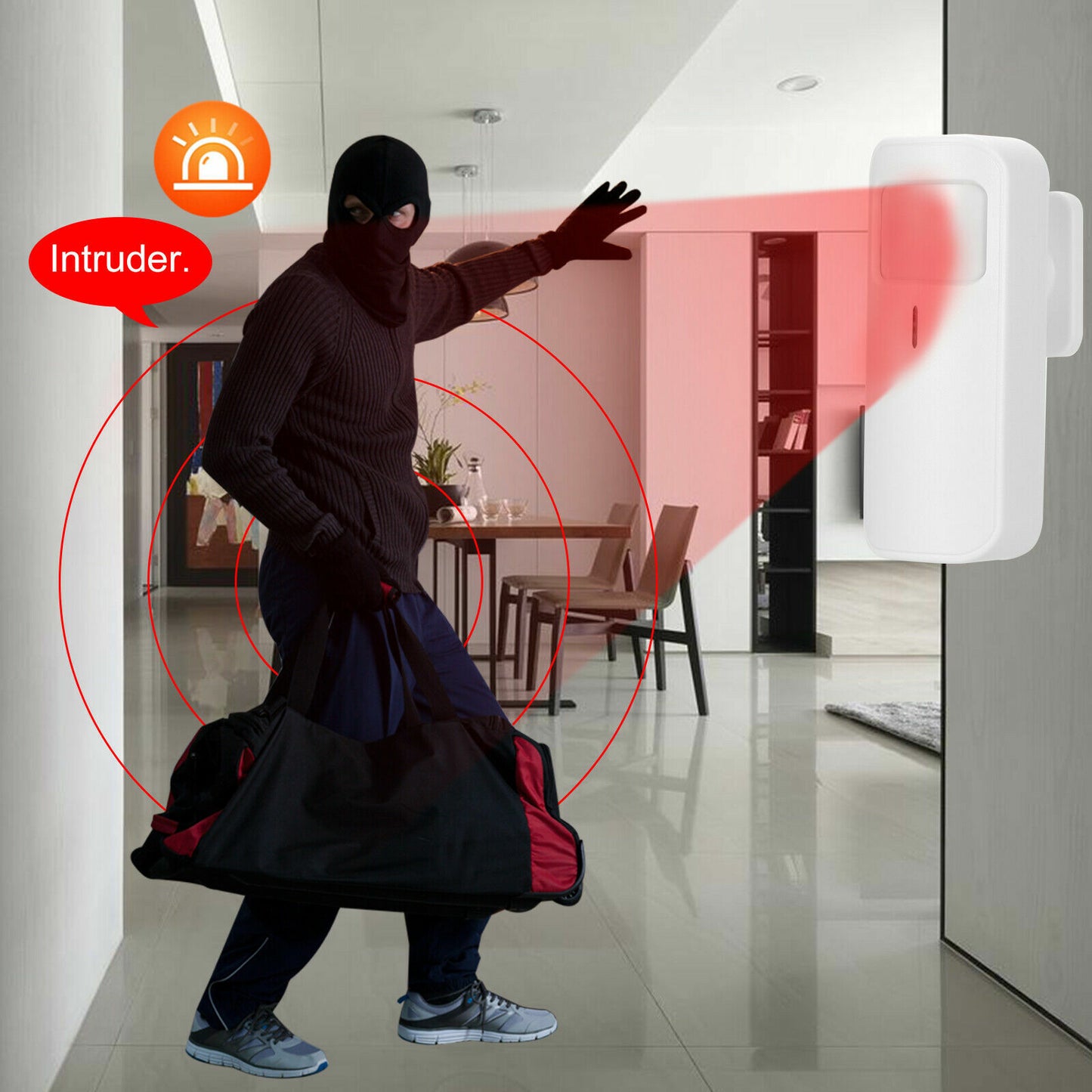 SENSORE DI MOVIMENTO PIR VOLUMETRICO WIRELESS ALLARME ANTIFURTO RF 433 MHZ