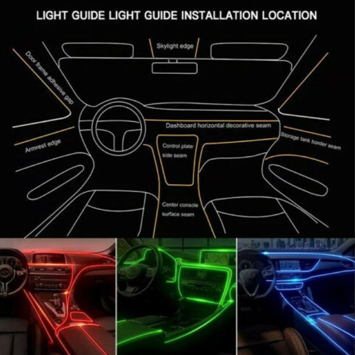 KIT LUCE ATMOSFERA STRISCIA FILO FIBRA OTTICA INTERNI AUTO 6MT RGB LED SMART APP
