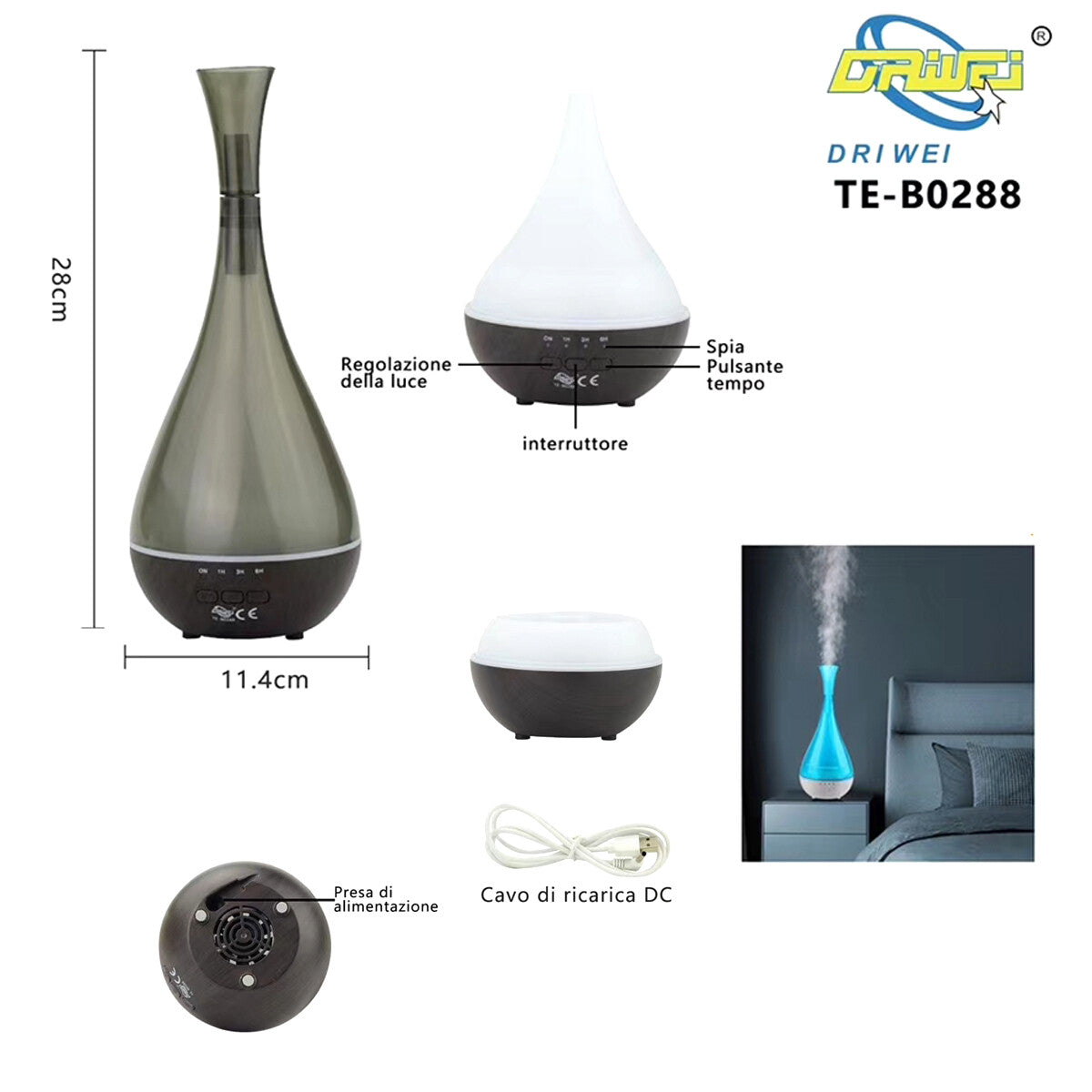 DIFFUSEUR D'ARÔMES LED BOIS AROMATHÉRAPIE HUMIDIFICATEUR USB MAISON 120ML B0288