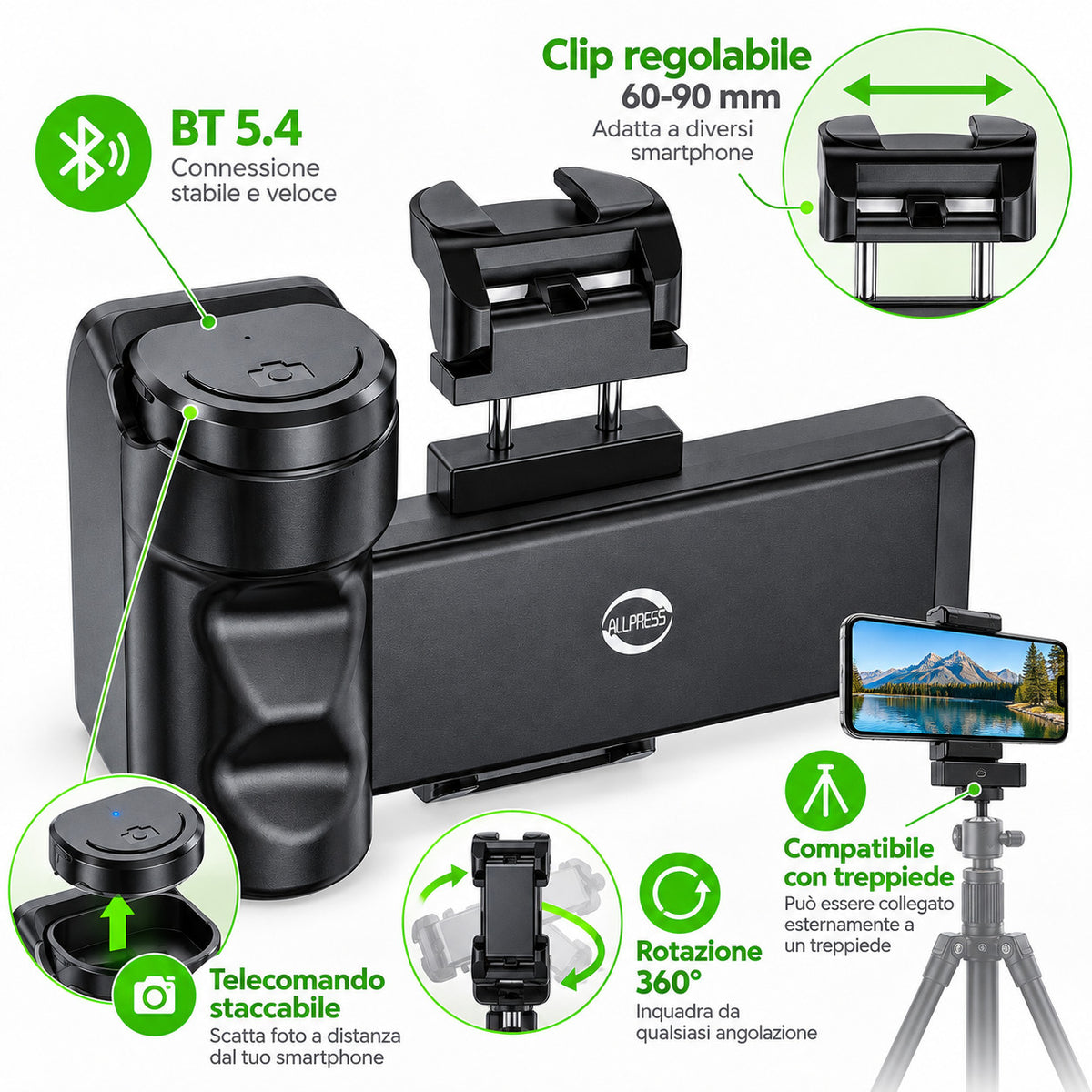 BASTONE SELFIE BLUETOOTH 5.4 TELECOMANDO MACCHINA FOTOGRAFICA SMARTPHONE 8971