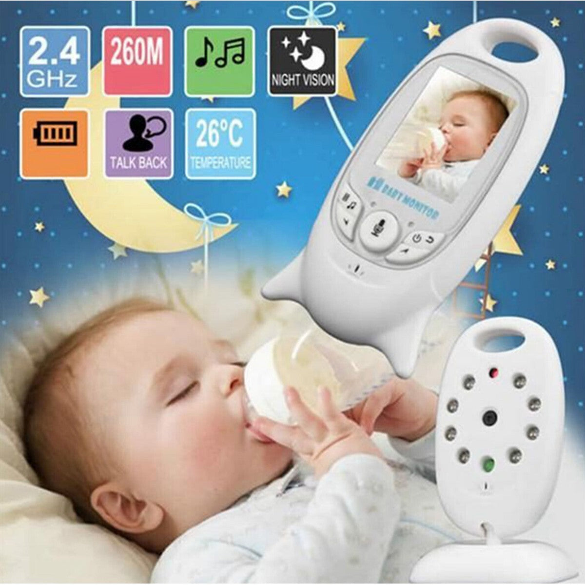 BABYPHONE VIDÉO SANS FIL COULEURS ÉCRAN LCD LED CONTRÔLE BÉBÉ