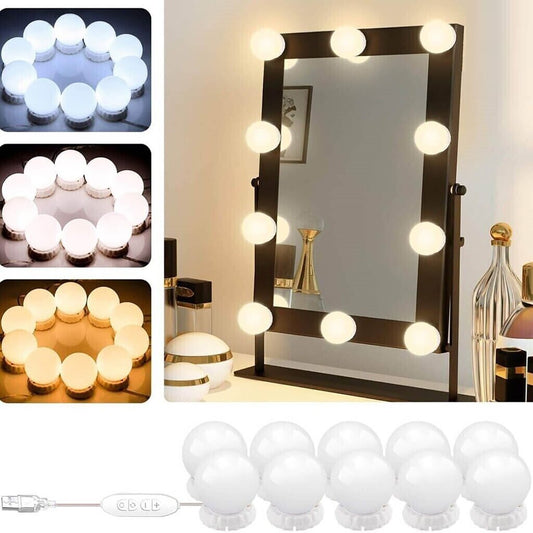 LUMIÈRES DE MIROIR DE MAQUILLAGE STYLE HOLLYWOOD KIT 10 AMPOULES LED DIMMABLES