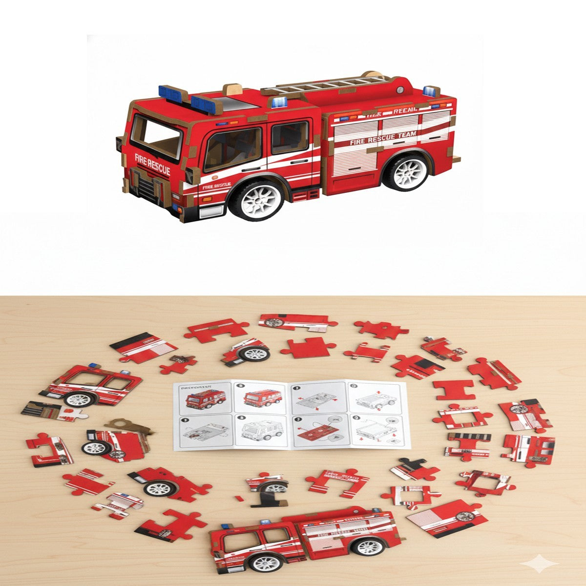 PUZZLE 3D CAMION POMPIERI LEGNO 29PZ GIOCO COSTRUZIONI BAMBINI MODELLINO VIGILI