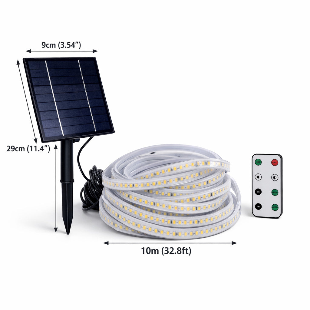 BANDE LED SOLAIRE 10 MÈTRES TÉLÉCOMMANDE MULTICOLORE RGB POUR EXTÉRIEUR ET-31613