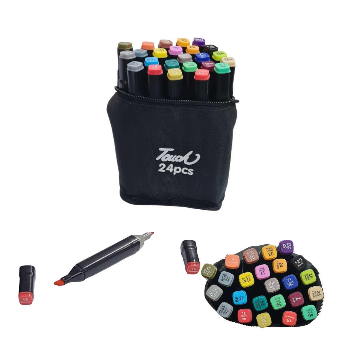 SET 24 PENNARELLI DOPPIA PUNTA AD ALCOL CON ASTUCCIO PER DISEGNO BAMBINI ADULTI