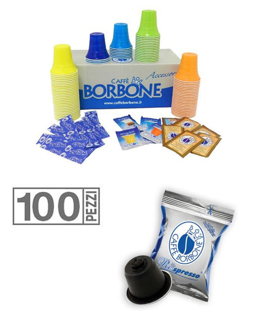 100 CAPSULES DOSETTES CAFÉ BORBONE MÉLANGE BLEU RESPRESSO KIT ACCESSOIRES NESPRESSO