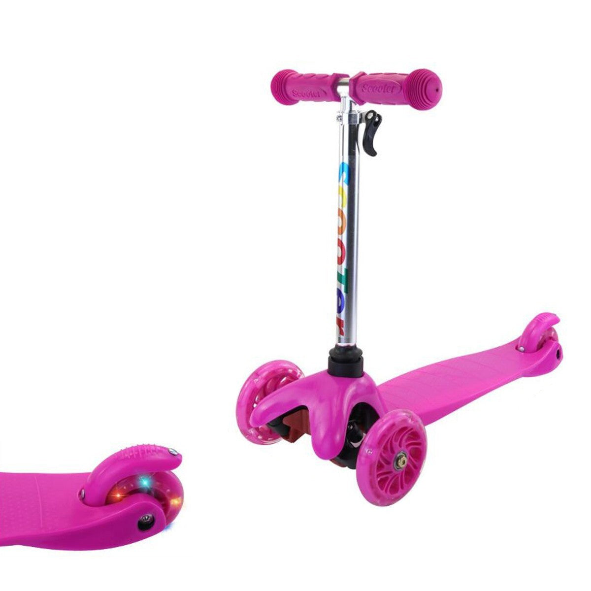MONOPATTINO BAMBINI 3 RUOTE CON MANUBRIO REGOLABILE E RUOTE LUMINOSE ROSA