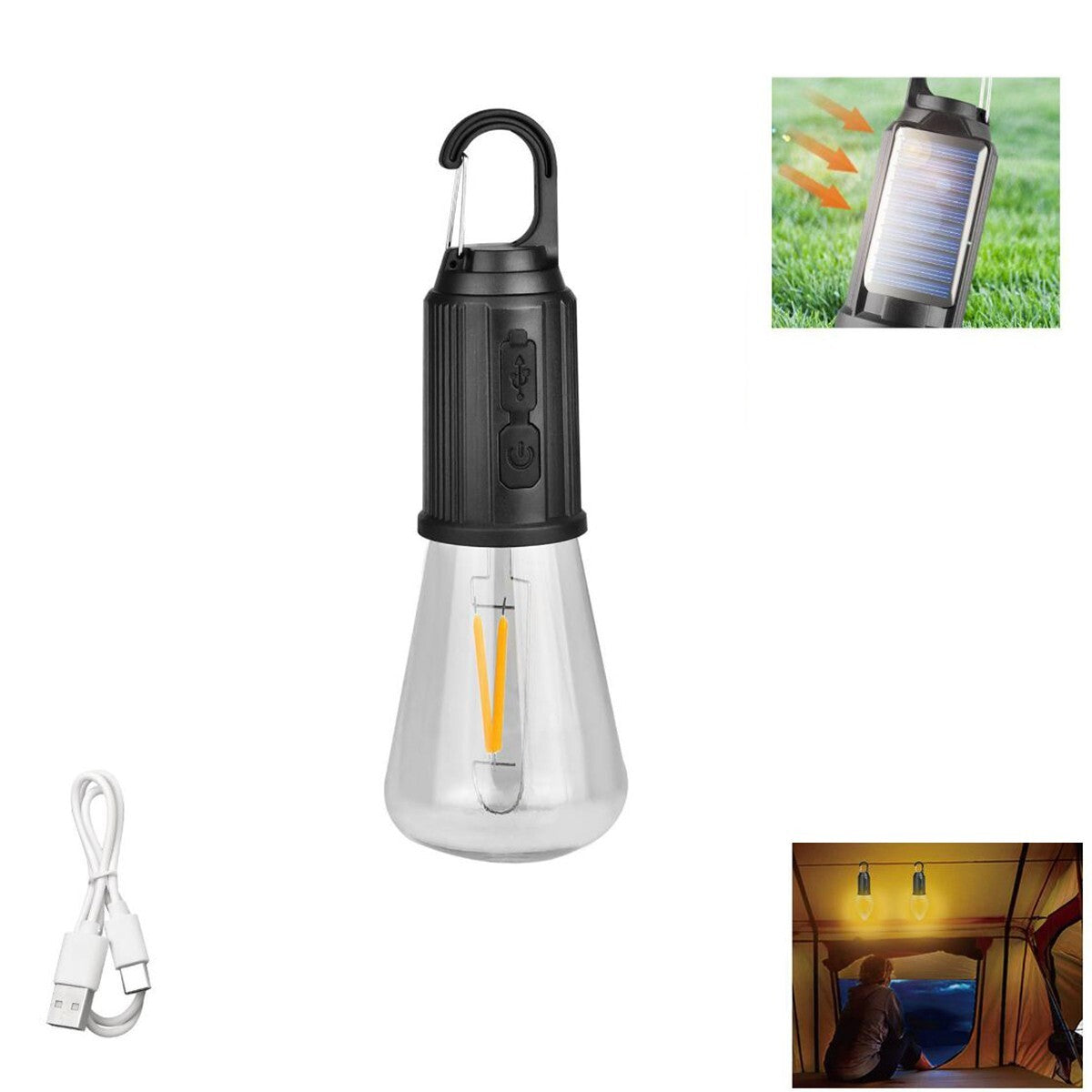 LAMPE LED CAMPING SOLAIRE USB RECHARGEABLE CROCHET PORTABLE LUMIÈRE D'URGENCE 32