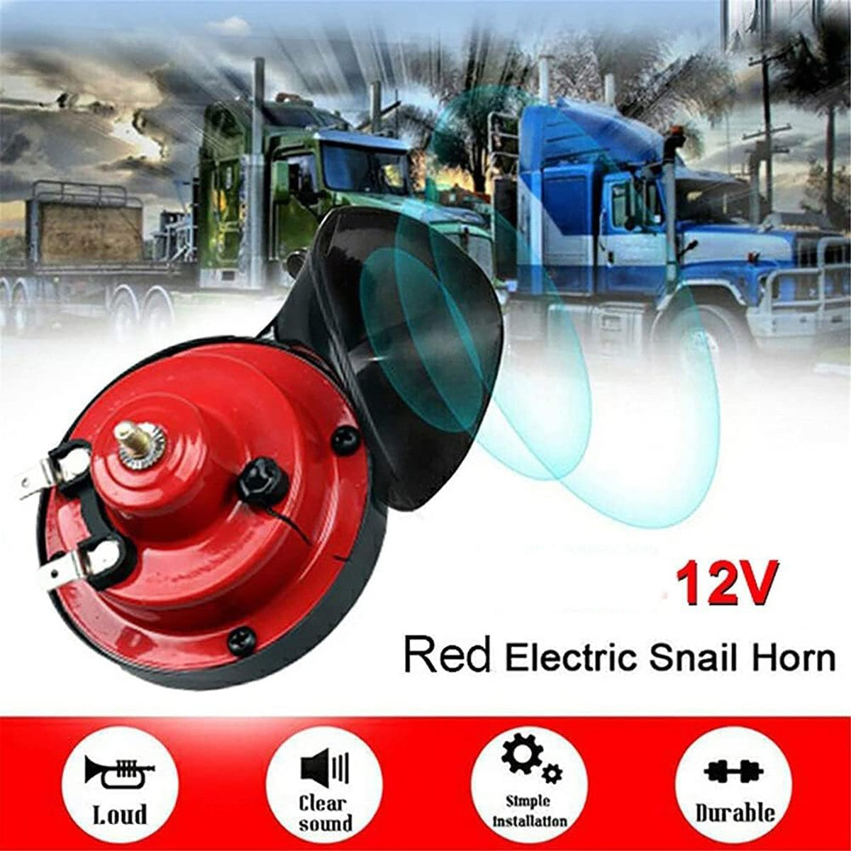 AVERTISSEUR SONORE TROMPETTES VOITURE 12V 110DB ROUGES OEIL DE BOEUF ÉTANCHES UNIVERSELLES 78MM