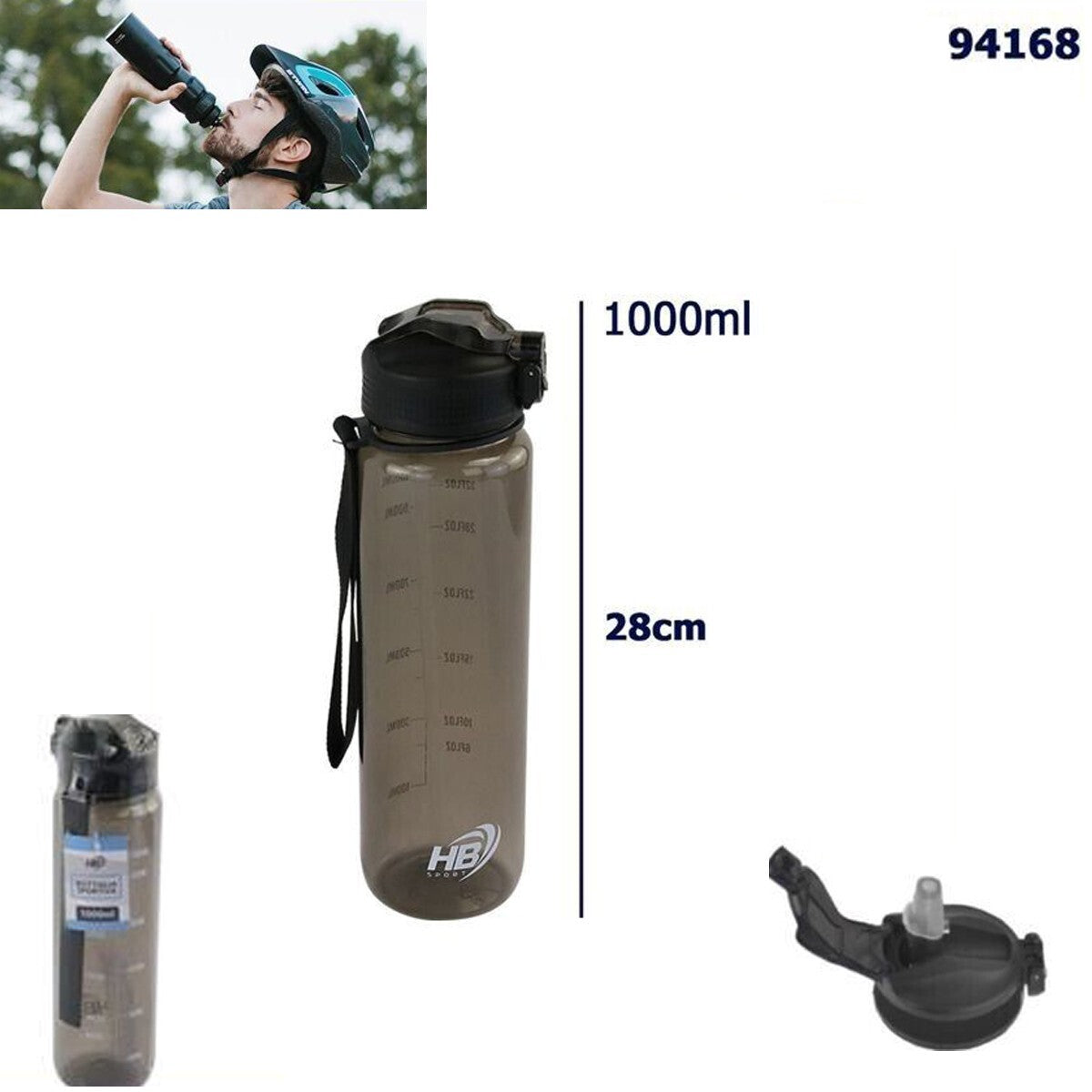 BOUTEILLE DE SPORT TRANSPARENTE GOURDE PORTABLE 1 L SPORT FITNESS NOIRE 94168