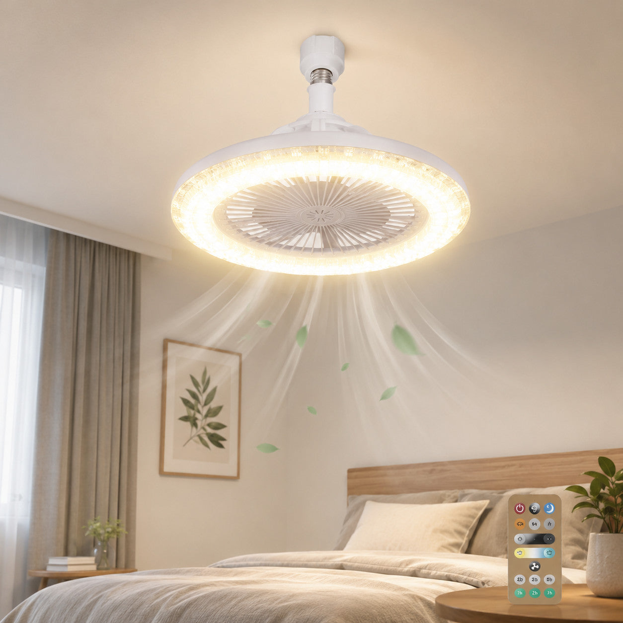 VENTILATEUR DE PLAFOND 30W LED DIMMABLE TÉLÉCOMMANDE E27 USAGE DOMESTIQUE AS-07052