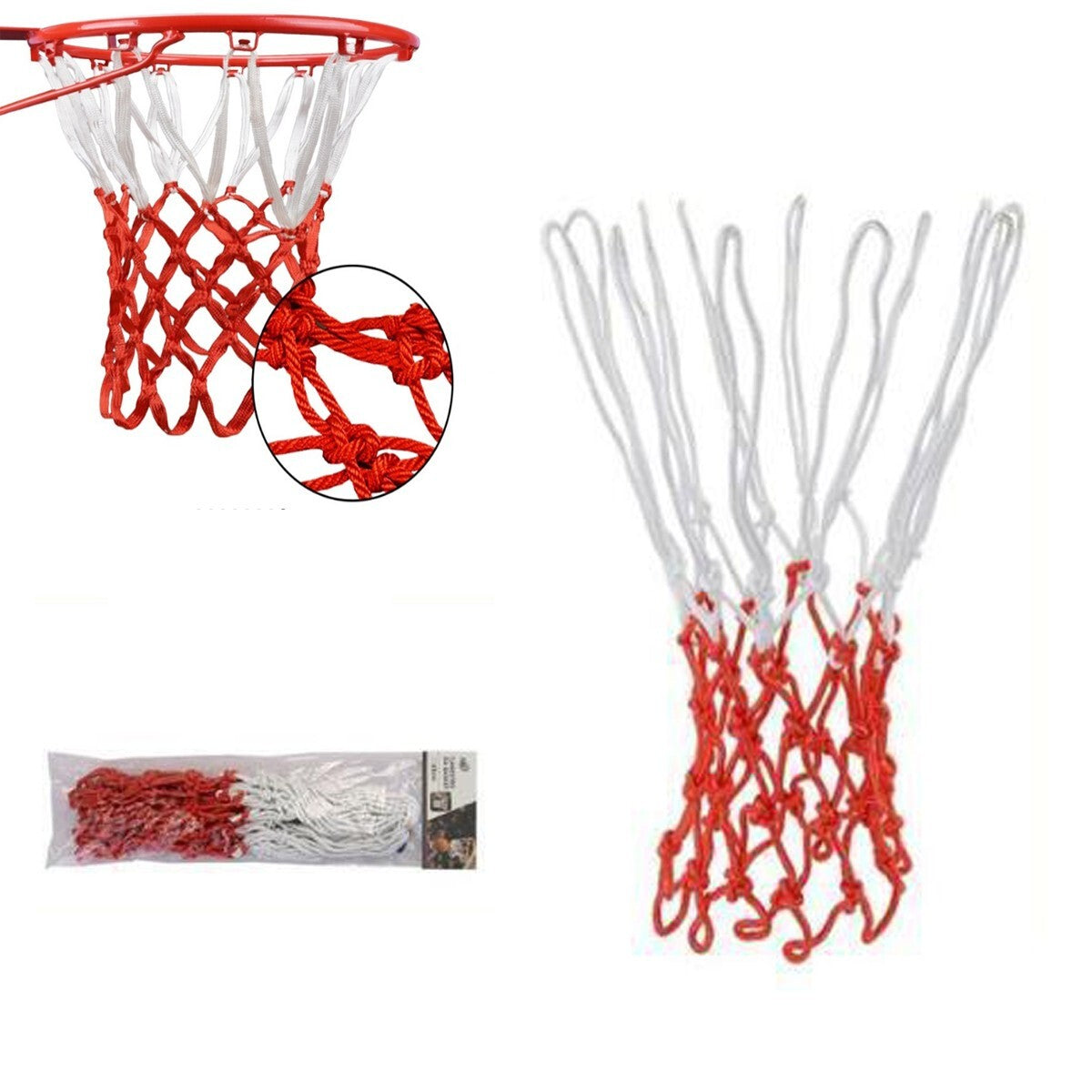FILET DE REMPLACEMENT TRESSÉ POUR PANIER DE BASKET 48 CM ROUGE ET BLANC 94079