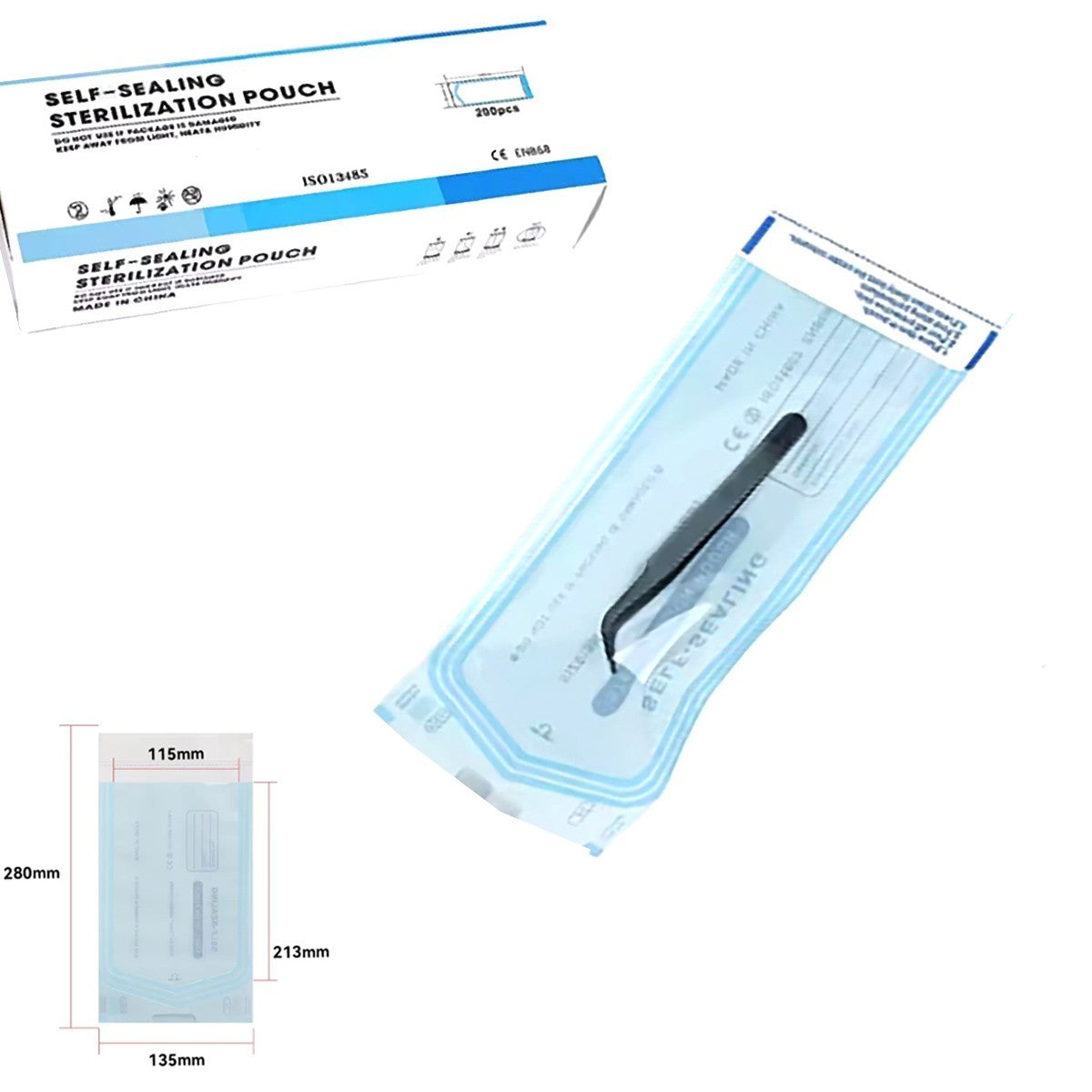 200 SACHETS DE STÉRILISATION AUTO-SCELLANTS POUR ESTHÉTICIENNE DENTISTES 135X280MM