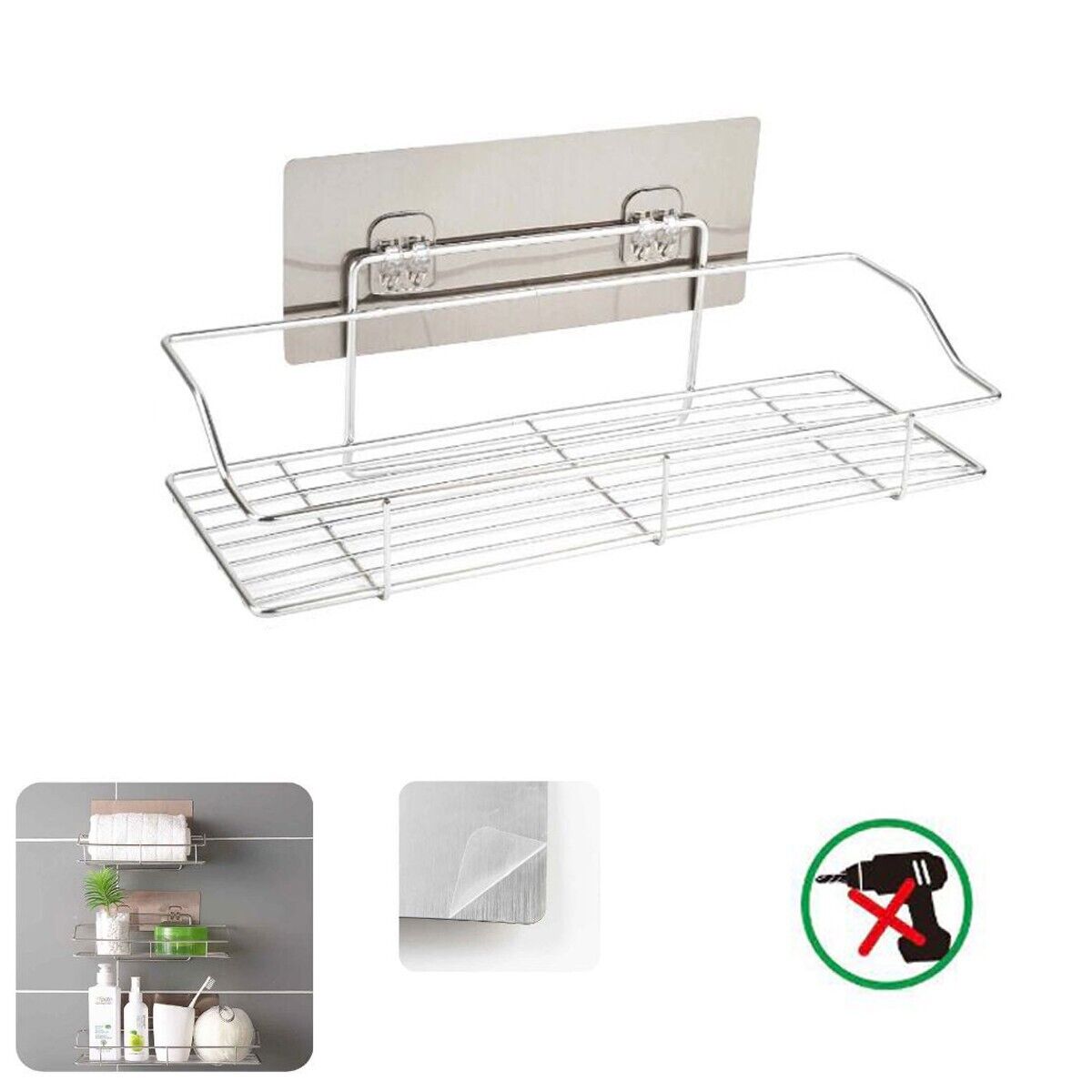MENSOLA DA PARETE ADESIVA SCAFFALE ORGANIZER PORTAOGGETTI BAGNO CUCINA 03498