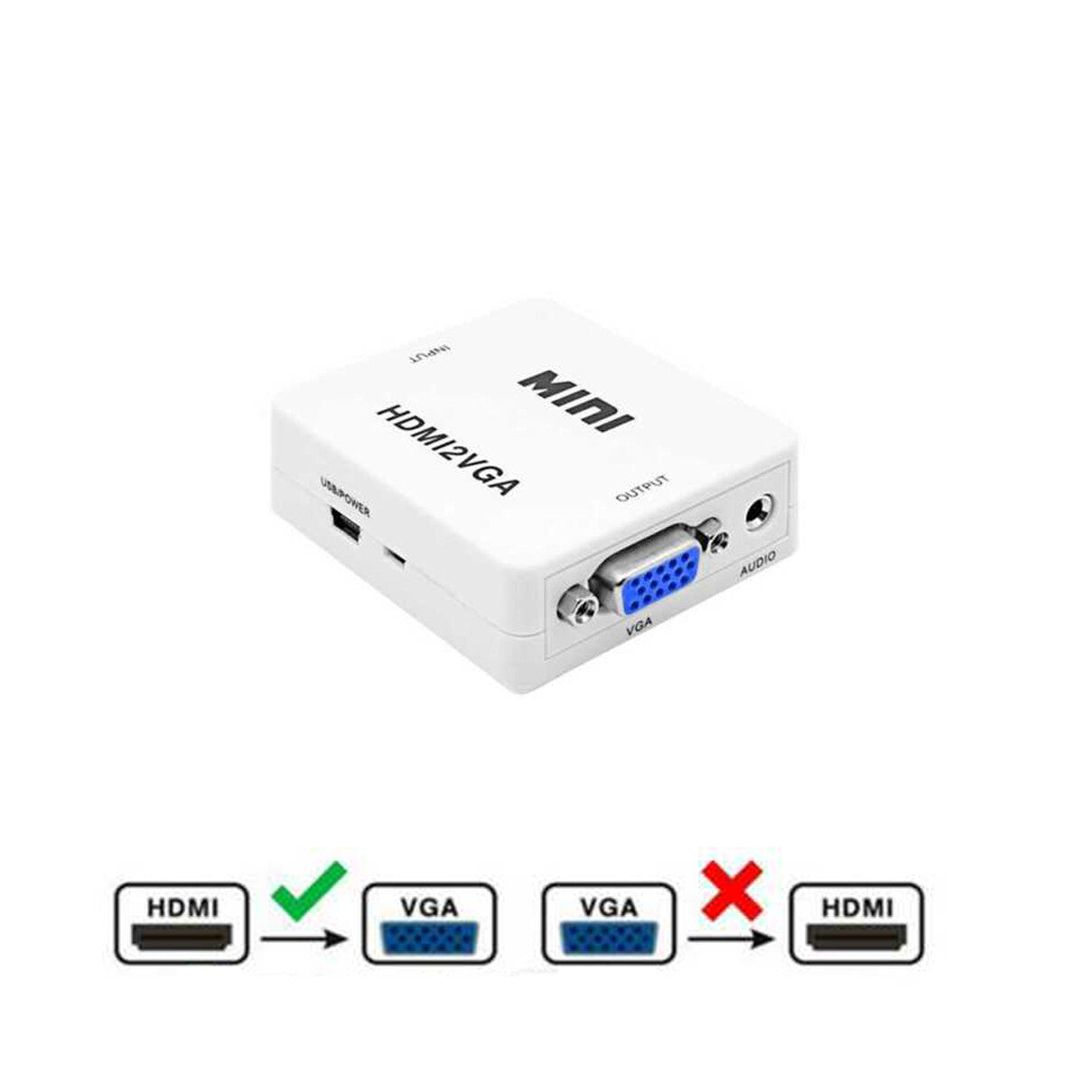 ADAPTATEUR MINI CONVERTISSEUR NUMÉRIQUE HDMI VGA ANALOGIQUE AUDIO JACK 3.5MM E-012