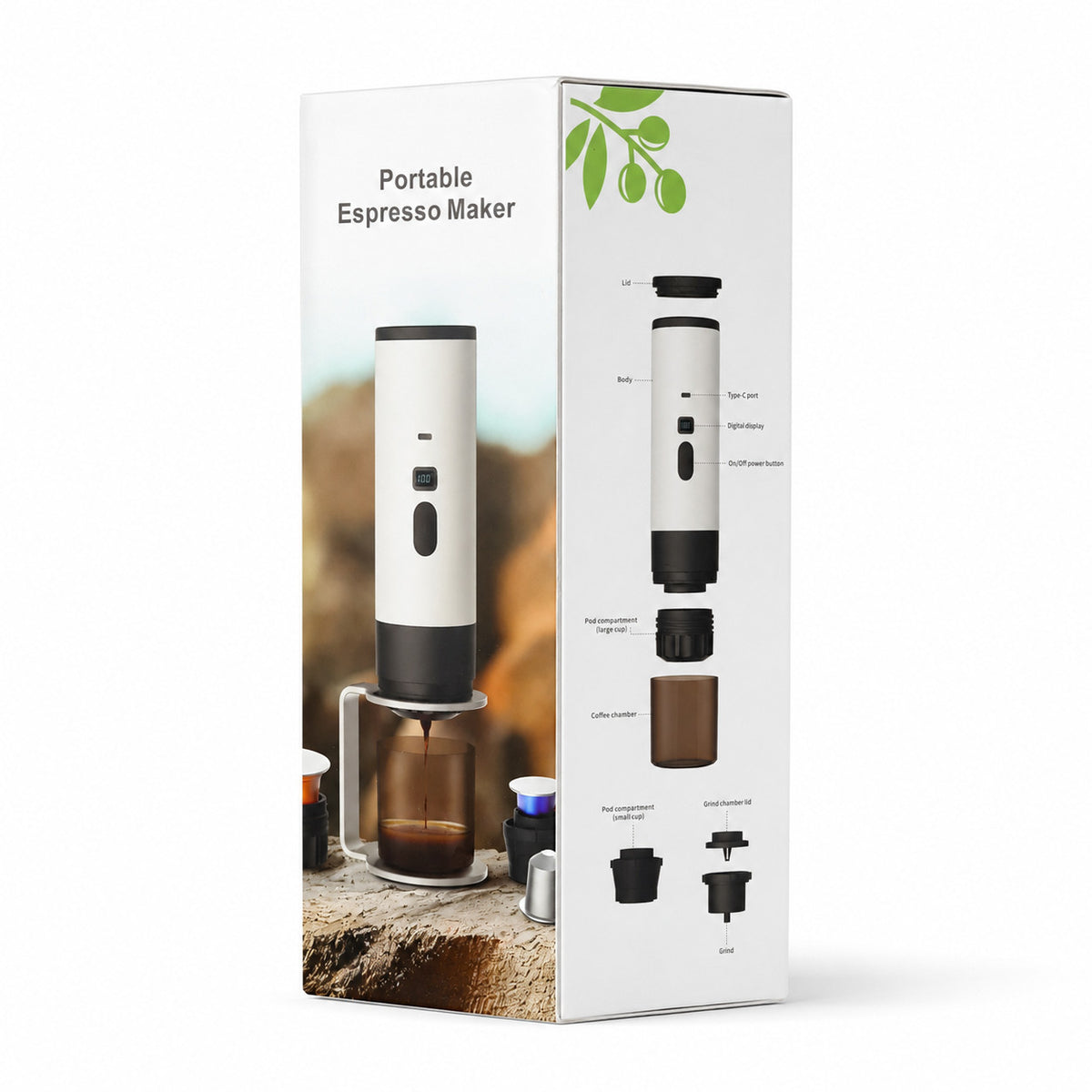 MACHINE À CAFÉ ESPRESSO PORTABLE AUTOMATIQUE RECHARGEABLE CAPSULES ET MOULU
