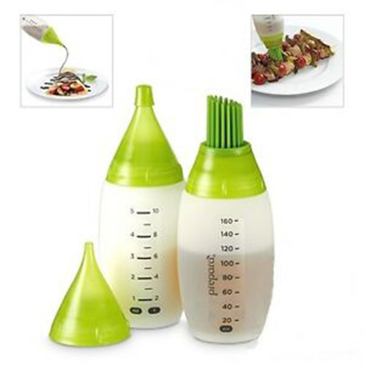 KIT FLACONS DU CHEF 2 RÉCIPIENTS SILICONE 3 DÉCORS PINCEAU DÉCORATION GÂTEAUX PÂTISSERIES