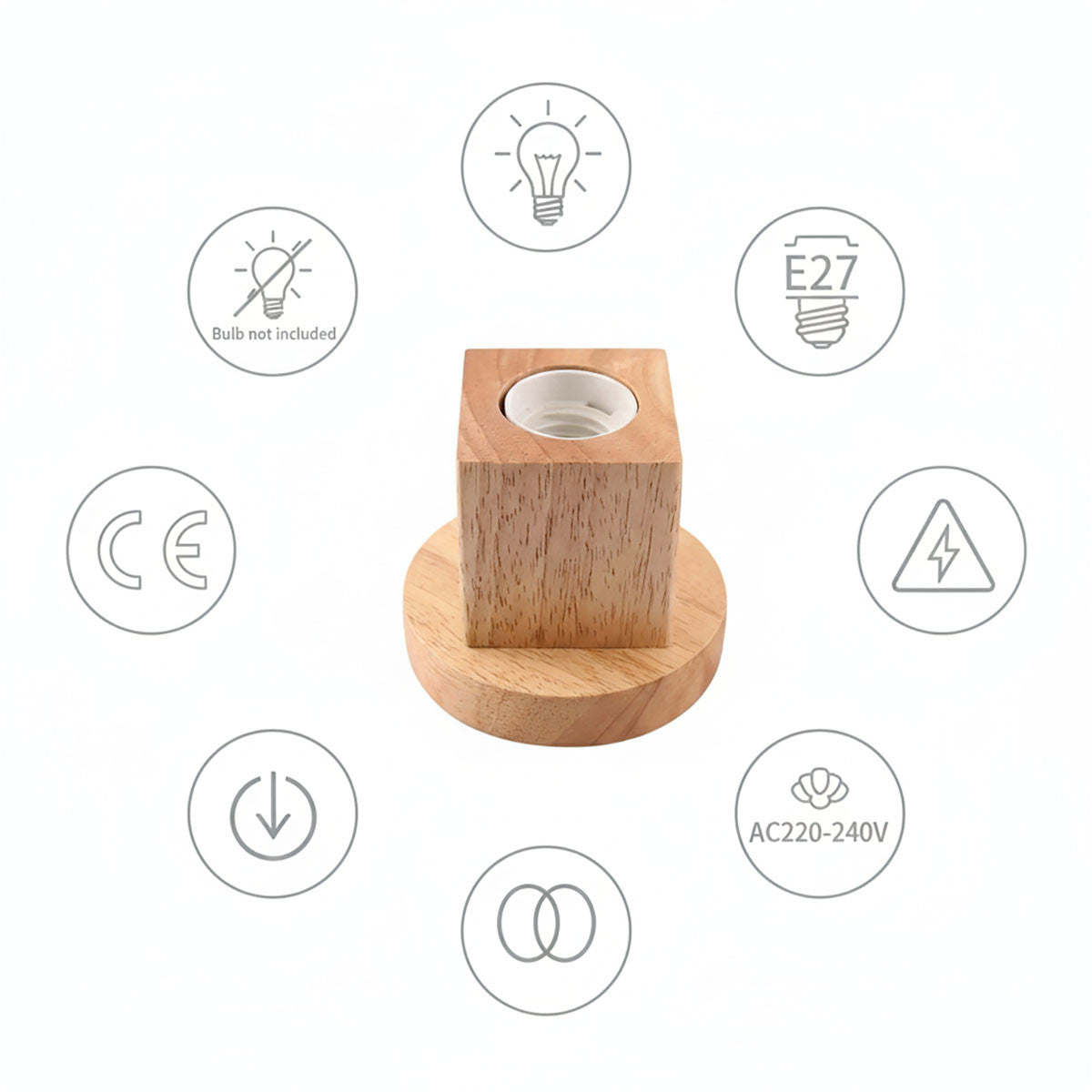 LAMPADA DA TAVOLO LEGNO E27 BASE QUADRATA DESIGN MODERNO PORTALAMPADA ET-31633