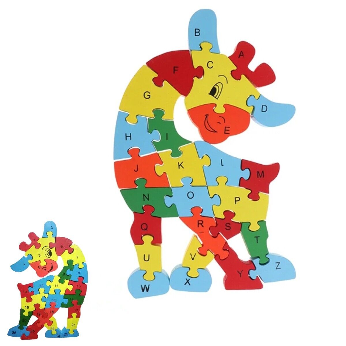 PUZZLE 3D IN LEGNO GIOCO EDUCATIVO NUMERI LETTERE BAMBINI FORMA GIRAFFA 74376