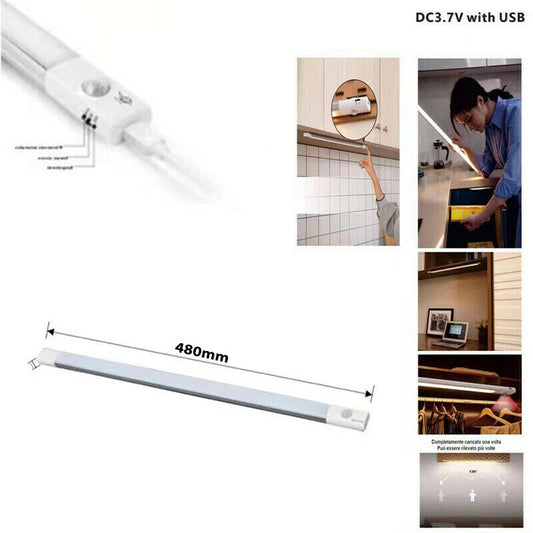 BARRE LED CUISINE LUMIÈRE FROIDE DÉTECTEUR DE MOUVEMENT SOUS MEUBLE RECHARGEABLE 48CM