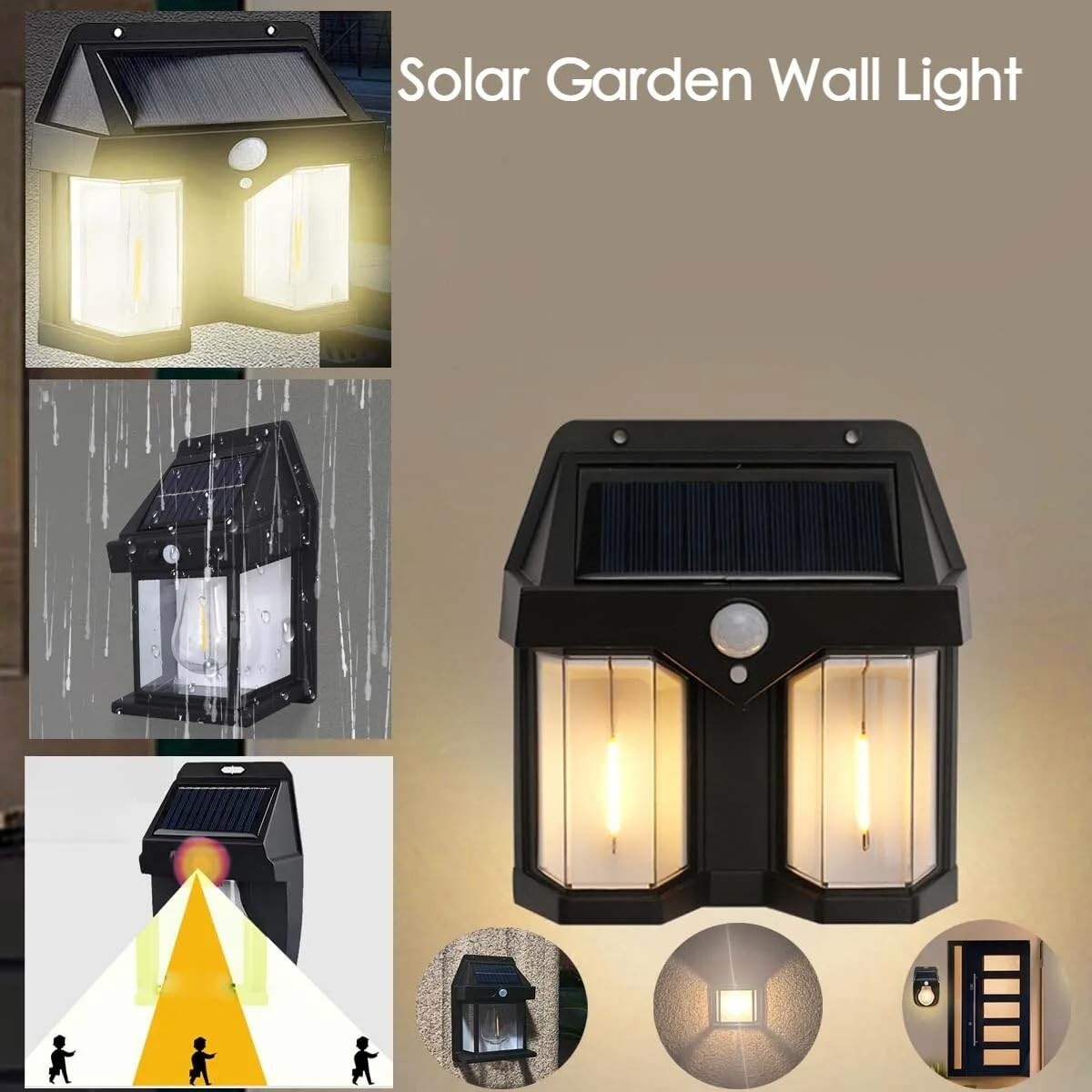 APPLIQUE SOLAIRE MURALE EXTÉRIEURE ÉTANCHE DOUBLE LED CAPTEUR CRÉPUSCULAIRE