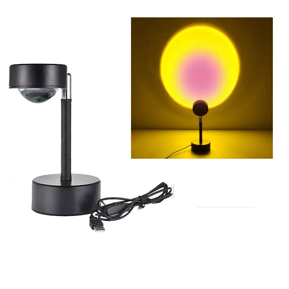 LAMPE PROJECTEUR LED ATMOSPHÈRE COUCHER DE SOLEIL ROSE LUMIÈRE ORIENTABLE USB SUNSET