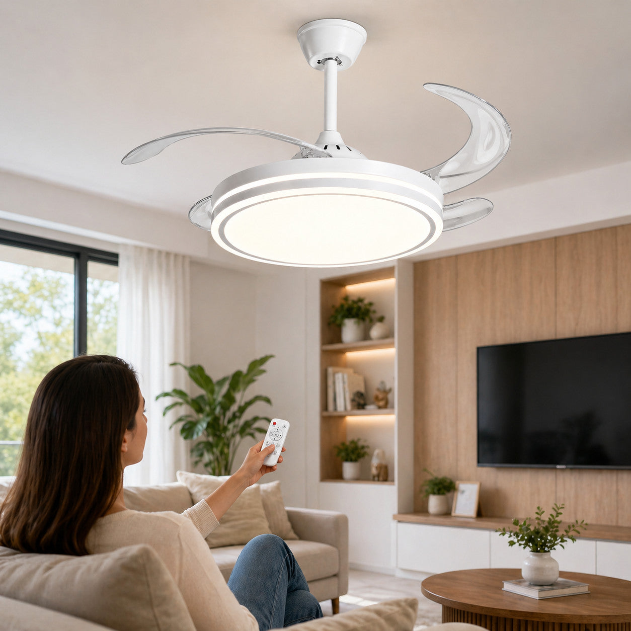VENTILATEUR DE PLAFOND AVEC LUMIÈRE LED 42" 60W DIMMABLE TÉLÉCOMMANDE SJ-159