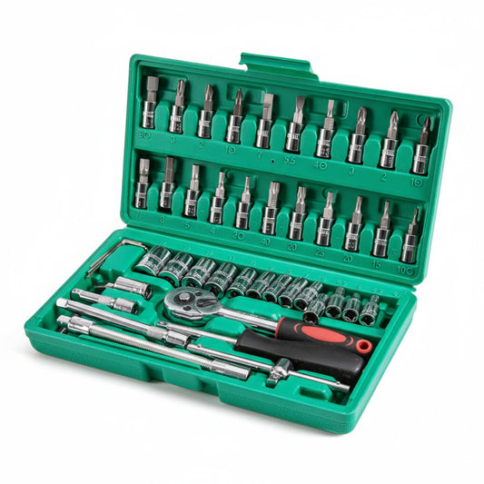 JEU DE DOUILLES ET D'EMBOUTS 46 PIÈCES 1/4" CR-V CLIQUET RALLONGE MALLETTE CTC-686