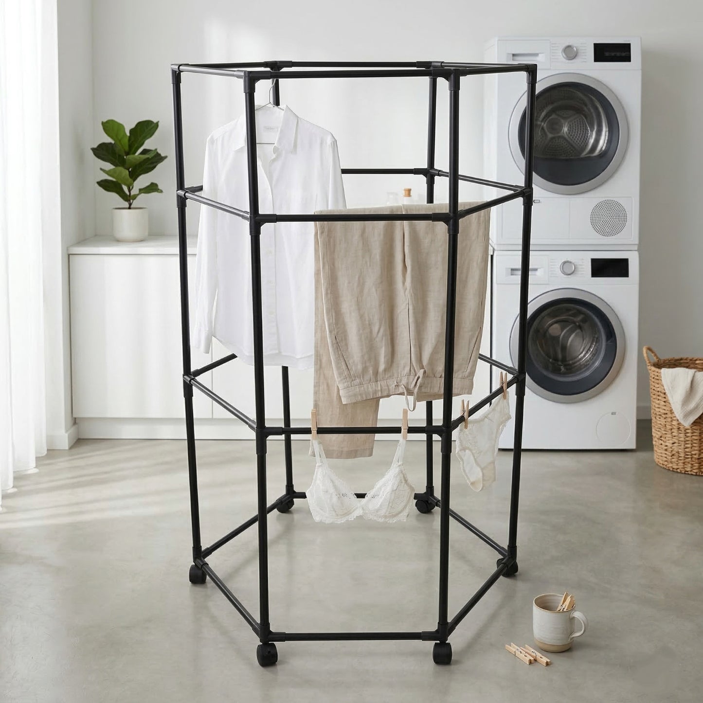 PORTE-MANTEAU ÉTENDOIR ROTATIF À ROUES GAIN DE PLACE 69727