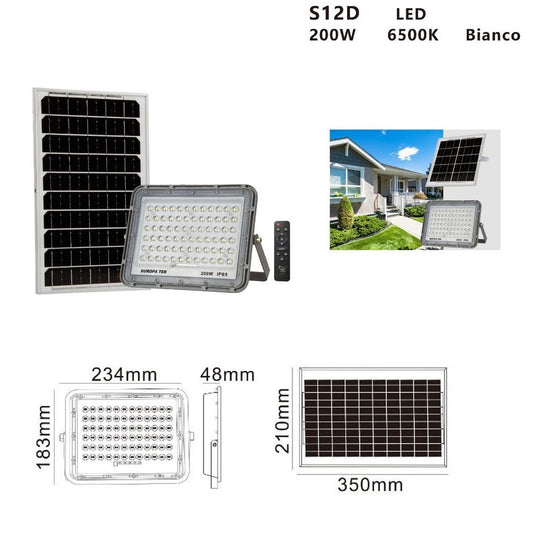FARO LED FARETTO PANNELLO SOLARE CREPUSCOLARE TELECOMANDO 200W ET-31142 S12D