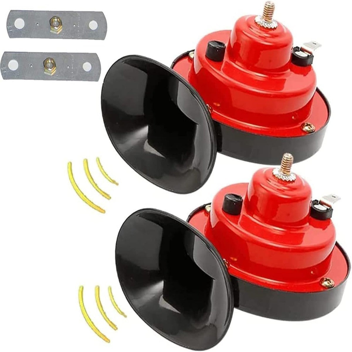 AVERTISSEUR SONORE TROMPETTES VOITURE 12V 110DB ROUGES OEIL DE BOEUF ÉTANCHES UNIVERSELLES 78MM